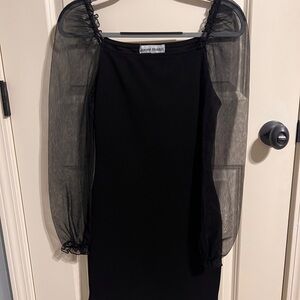 Almost Famous Black Dress with Sheer Long Sleeves